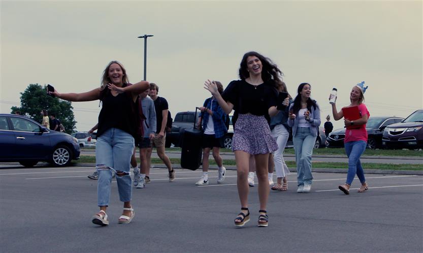High school students walk to school